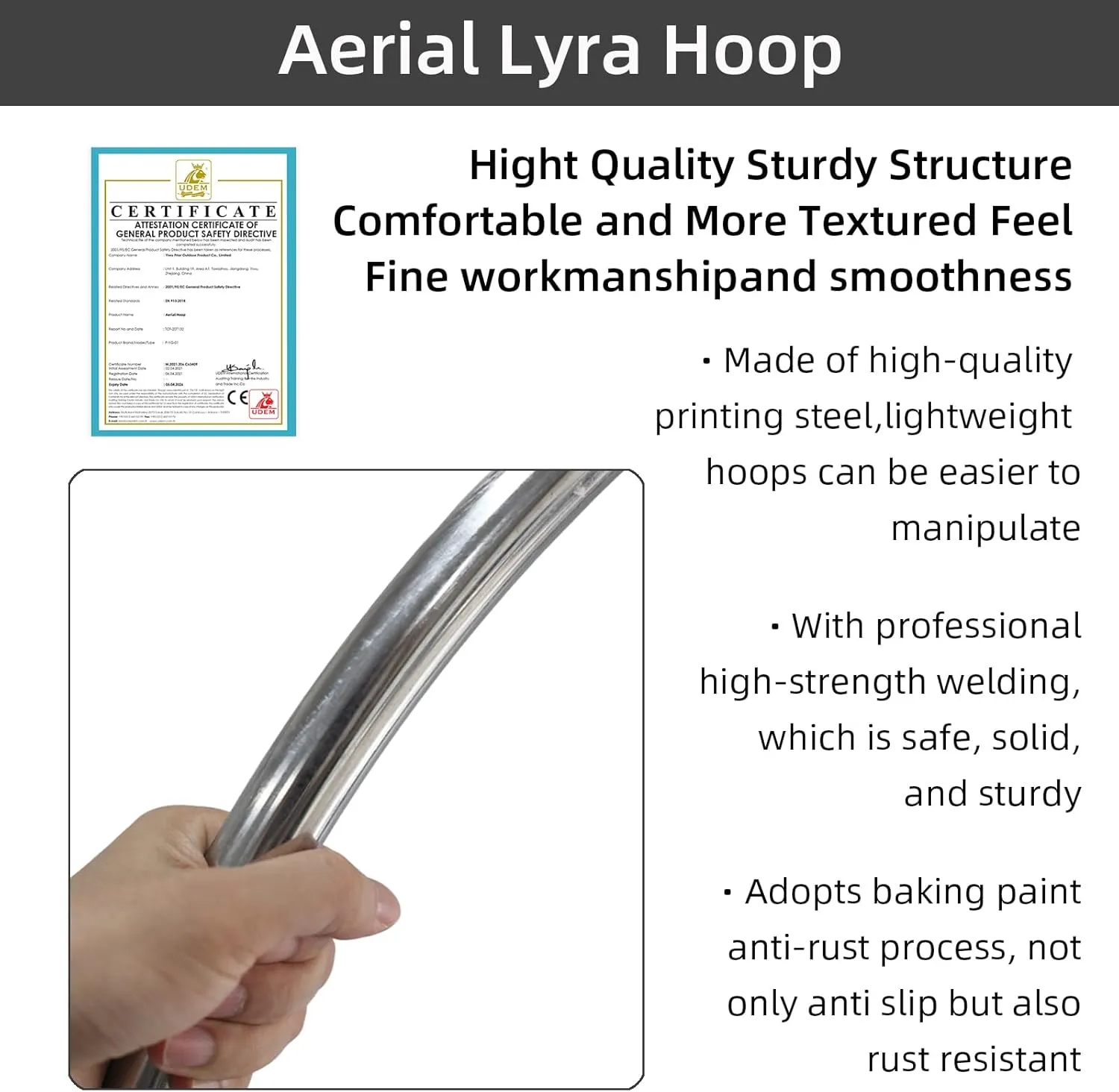 PRIOR FITNESS Professional Lyra Hoop Set, Tab-Less Aerial Ring Equipment with Complete Rigging Hardware