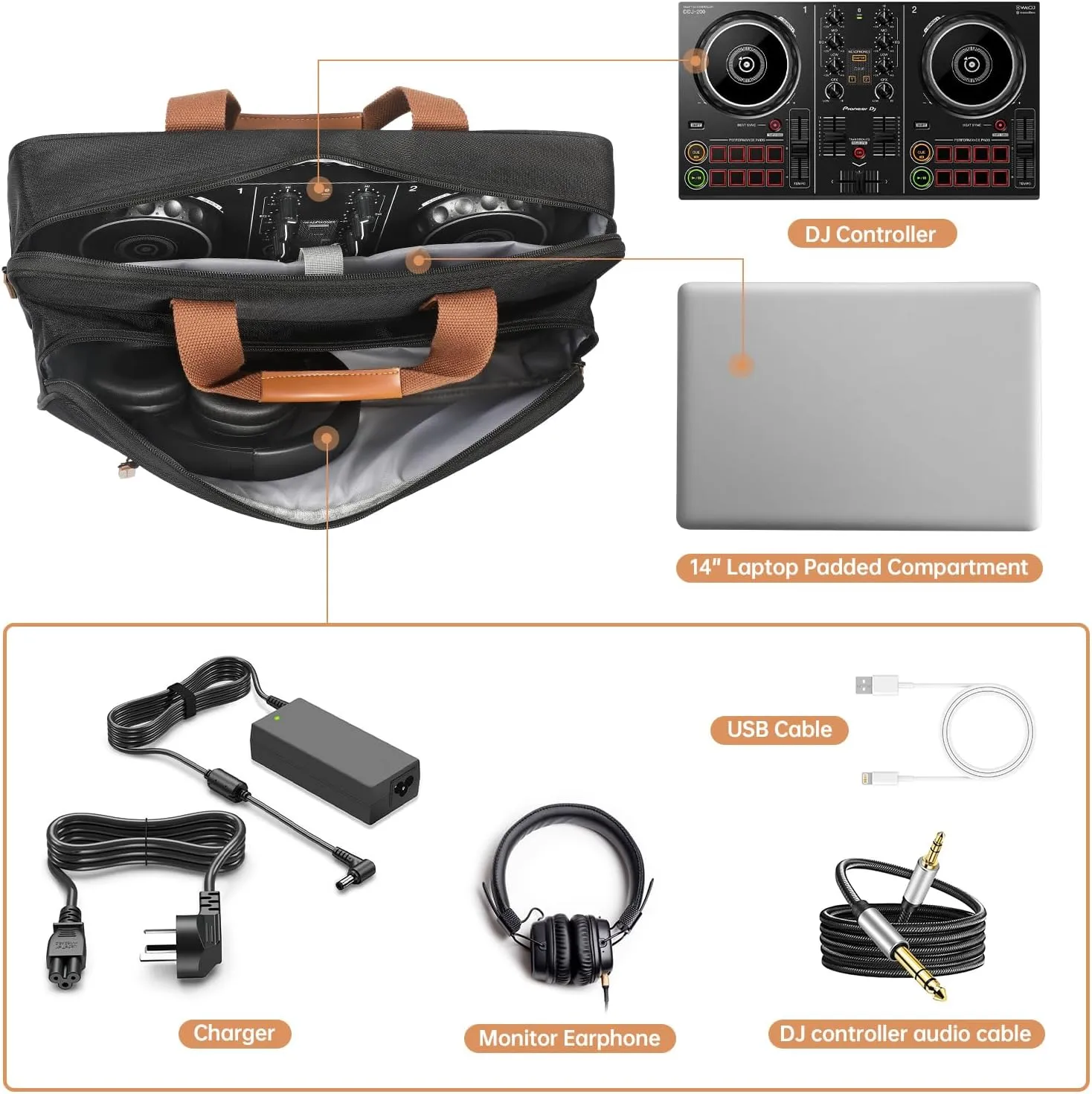 Protector Bag Storage Case, Tote Bag for Pioneer DJ DDJ-200, Travel Carrying Case for Numark Party Mix II, Compact DJ Controller Padded Carry Case (For DDJ-200)