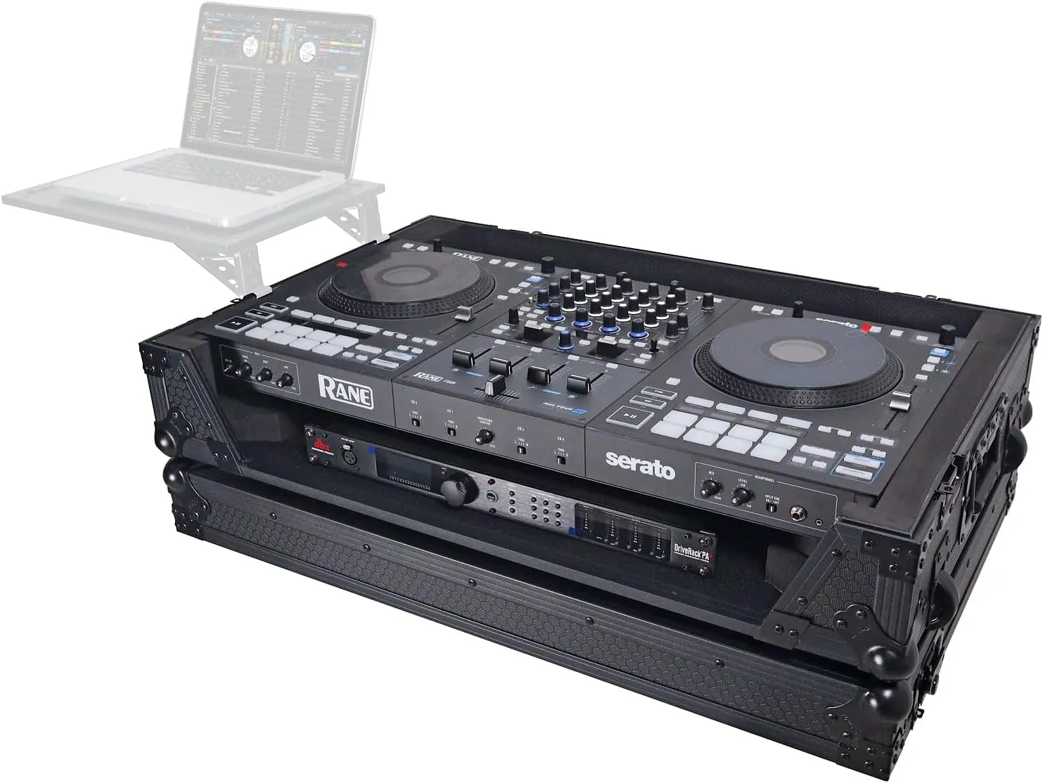 Prox XS-RANEFOUR WBL ATA Flight Style Road Case for Rane 4 Dj Controller | Gig-Ready Series | CNC Technology | Honeycomb Digital Surface | 1U Rack Space Wheels | Black Hardware - Black Finish