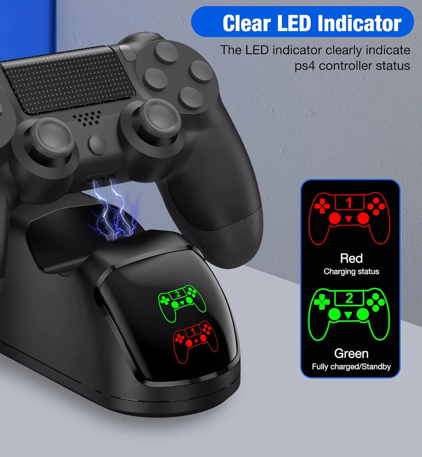 PS4 Controller Charger Dock Station, PS4 Remote Charging Station with Fast-Charging Port, Replacement for PlayStation 4 Controller Charger