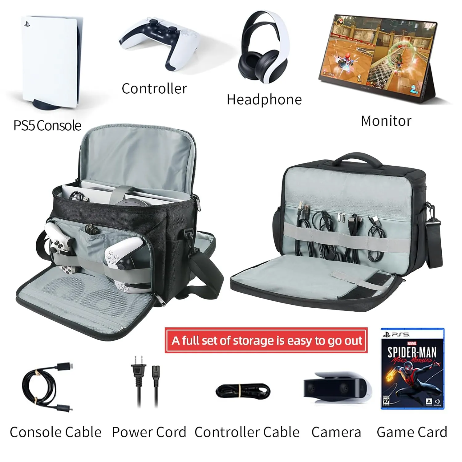 Ps5 Bag pS5 Case Storage Bag for pS5 /Ps5 Slim Controller Console pS5 Pro Travel Carrying Case for pS5 Slim Disc Gaming mice USB Cable Charger & Accessories