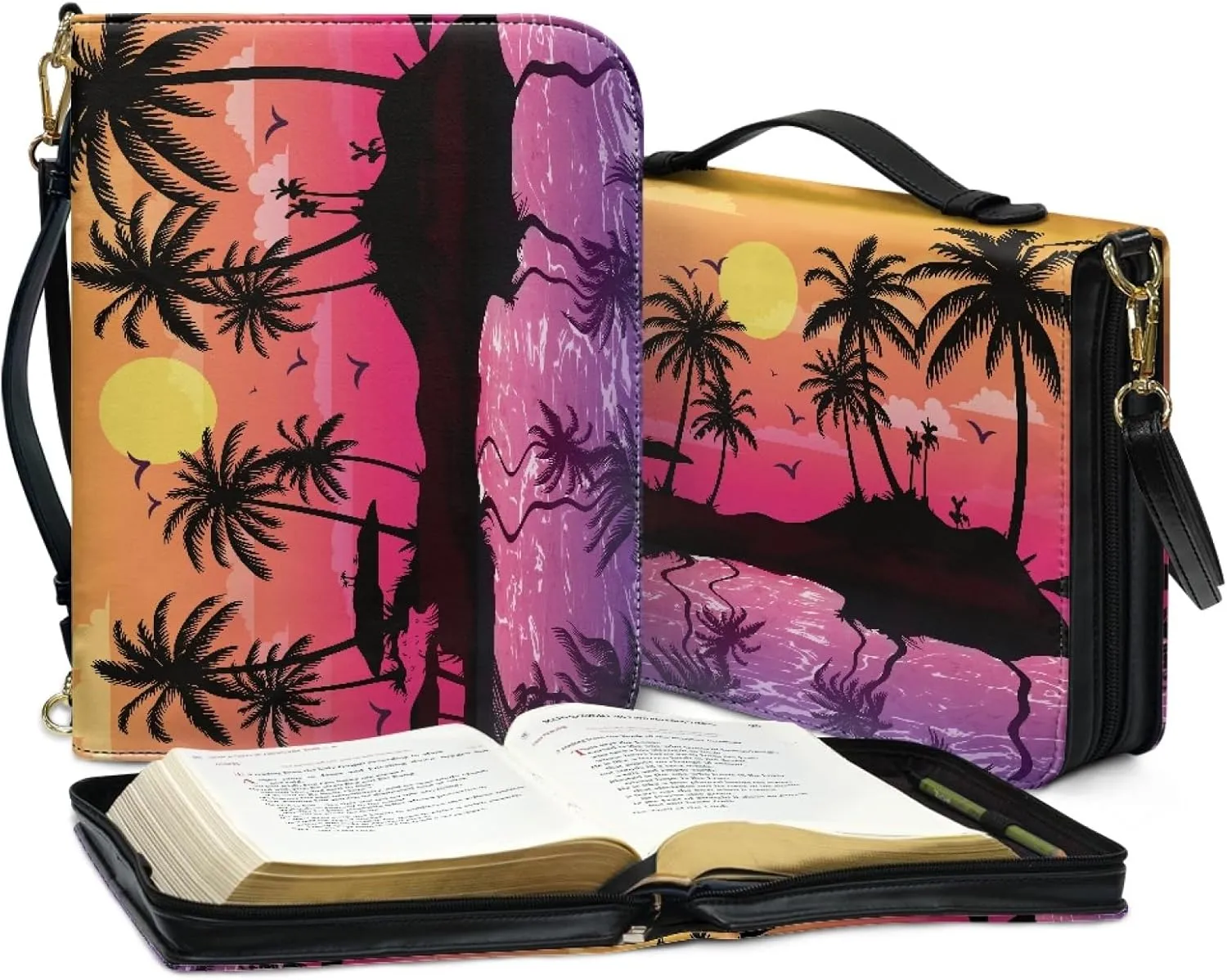 PU Leather Bible Cover for Women Men Bible Case with Handle and Shoulder Strap