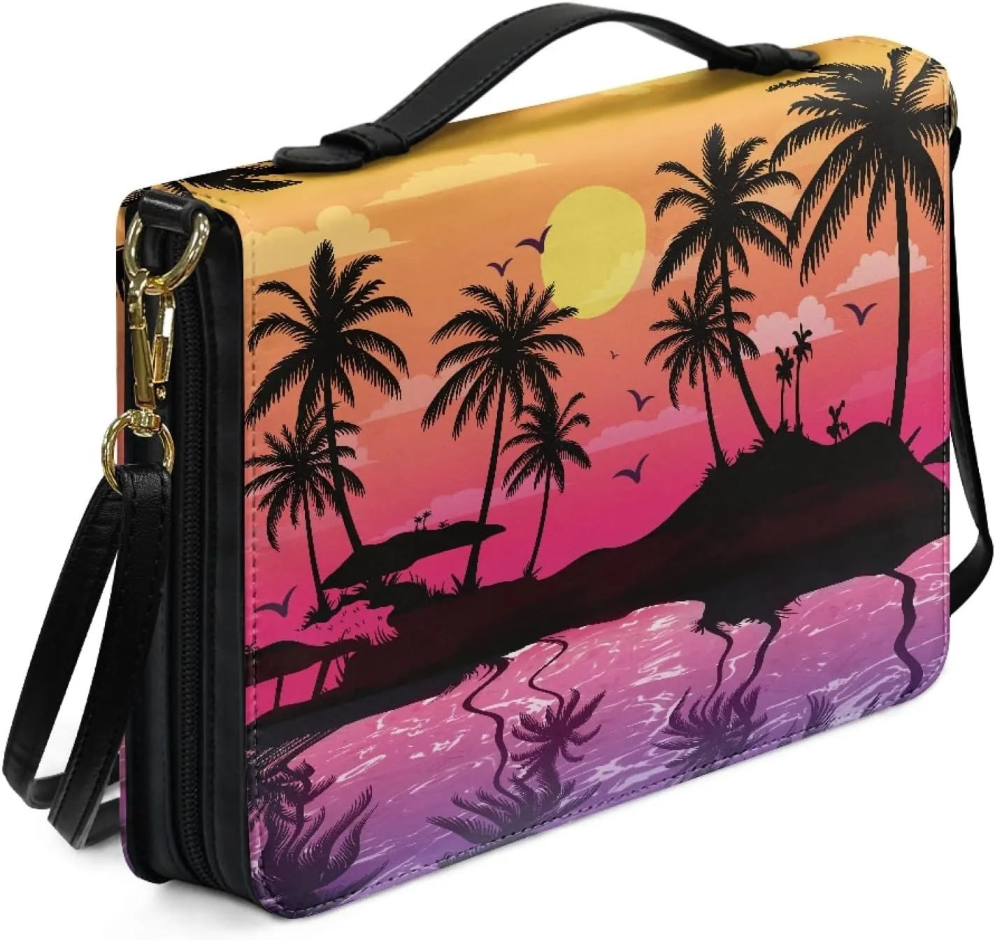 PU Leather Bible Cover for Women Men Bible Case with Handle and Shoulder Strap