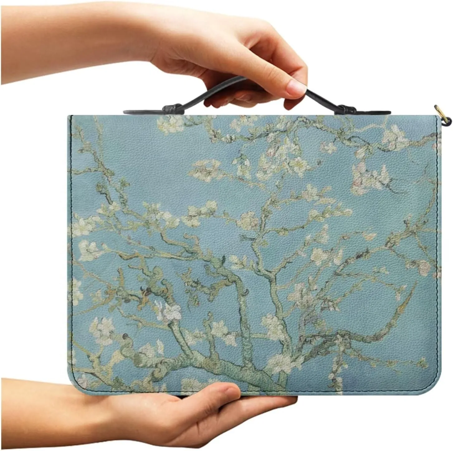 PU Leather Bible Covers for Men 2025 Version, Comes with 2 Leather Bookmarks, Cyan Bible Bag with Handle, Famous Oil Painting Printed Men's Christian Gifts, Built-in Pocket Pen Slots