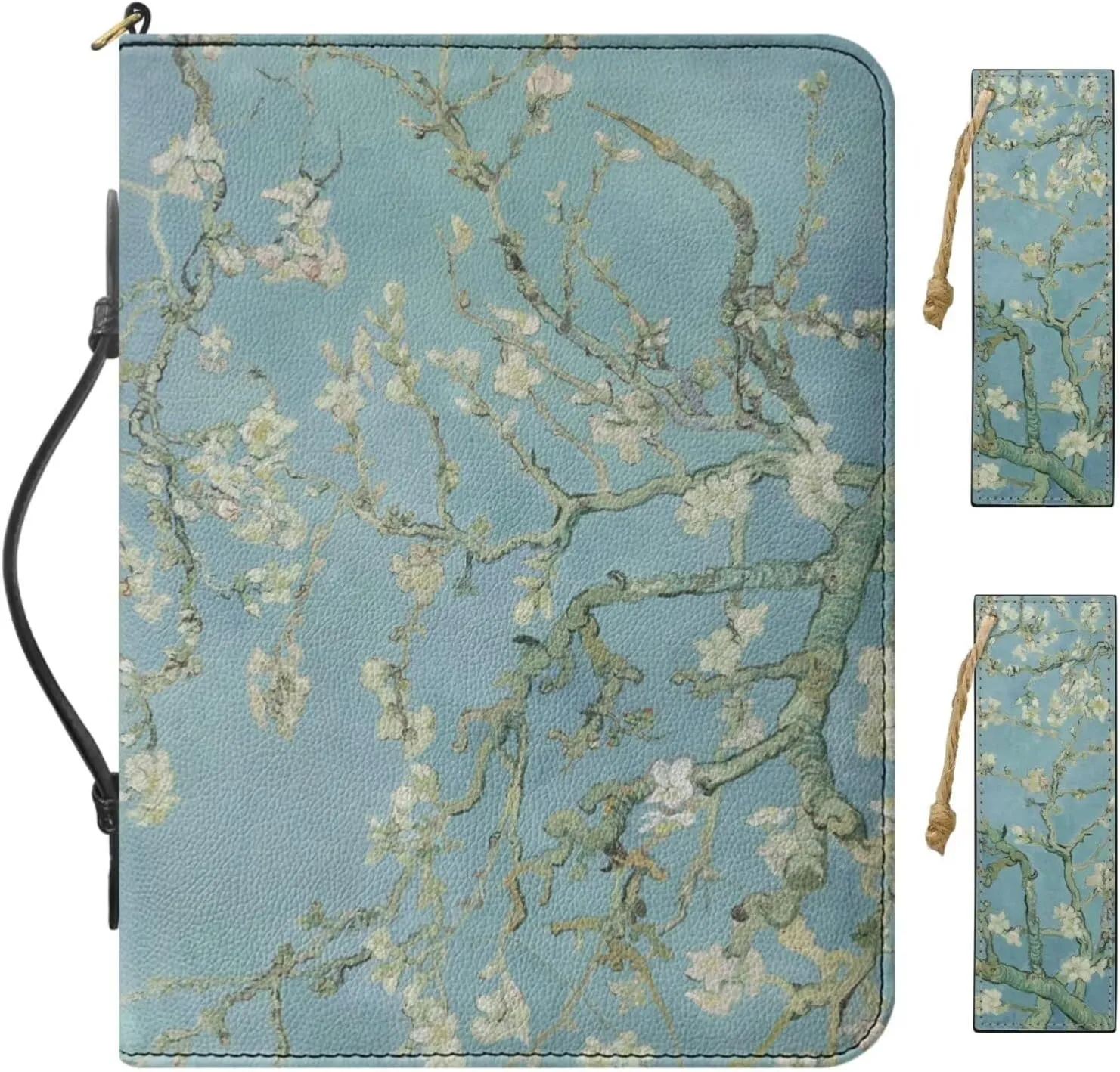 PU Leather Bible Covers for Men 2025 Version, Comes with 2 Leather Bookmarks, Cyan Bible Bag with Handle, Famous Oil Painting Printed Men's Christian Gifts, Built-in Pocket Pen Slots