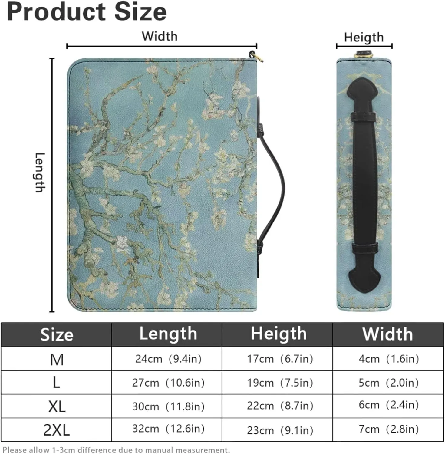 PU Leather Bible Covers for Men 2025 Version, Comes with 2 Leather Bookmarks, Cyan Bible Bag with Handle, Famous Oil Painting Printed Men's Christian Gifts, Built-in Pocket Pen Slots