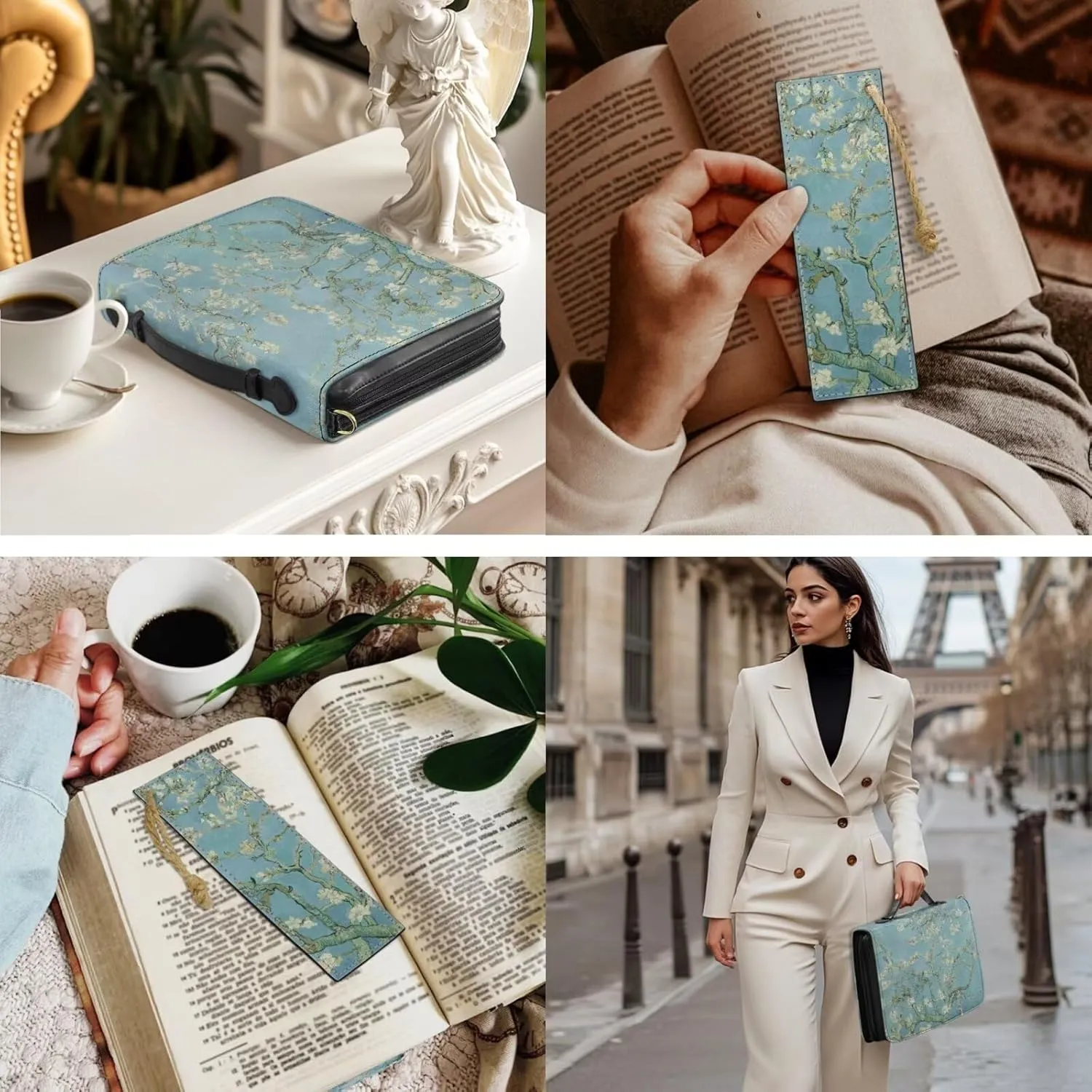 PU Leather Bible Covers for Men 2025 Version, Comes with 2 Leather Bookmarks, Cyan Bible Bag with Handle, Famous Oil Painting Printed Men's Christian Gifts, Built-in Pocket Pen Slots