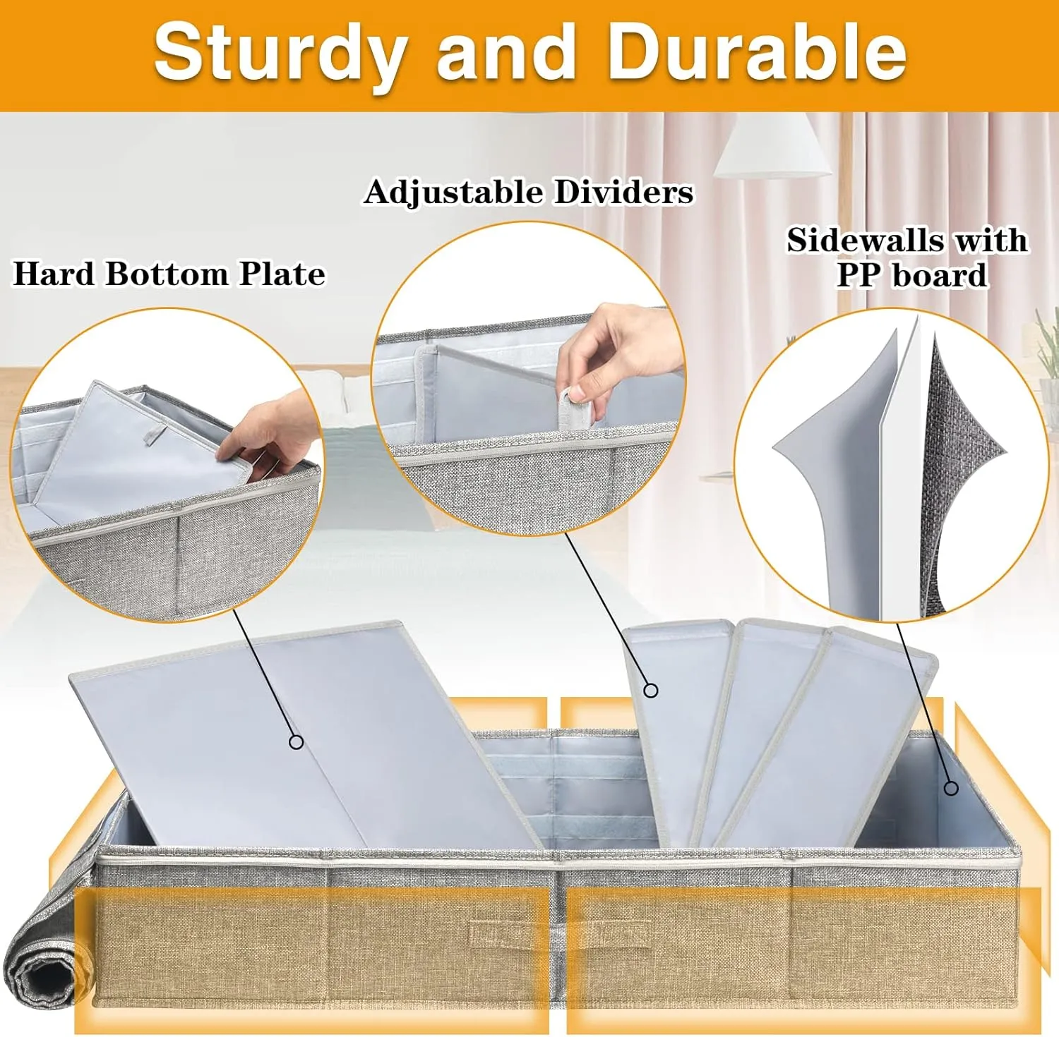 punemi Under Bed Storage with Adjustable Dividers, Underbed Clothes Storage Containers Bins 31.5 x 16.1 x 6 inch High, Firm Sides Closet Organizers for Towels Sweaters Linen Sheets, 2Pack
