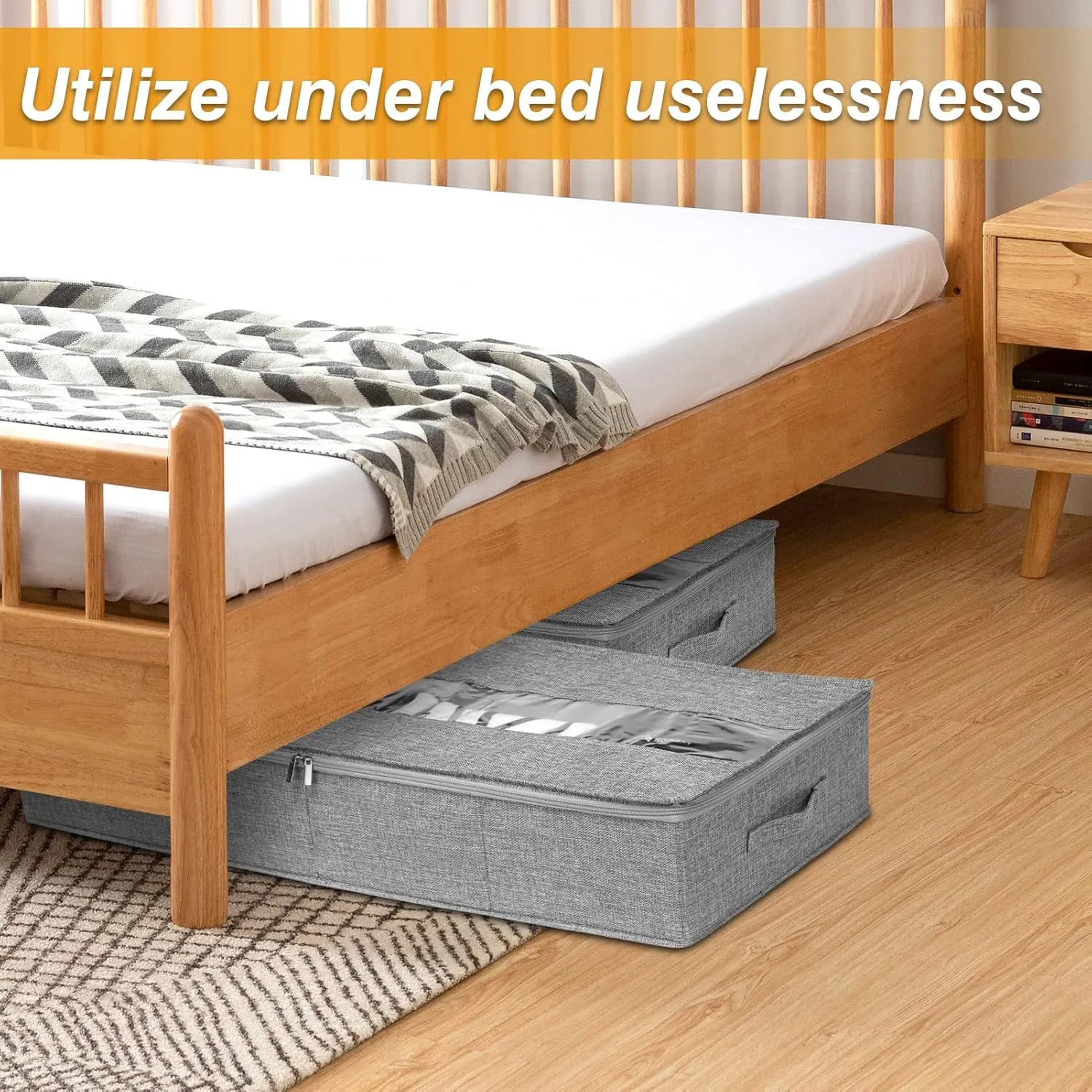 punemi Under Bed Storage with Adjustable Dividers, Underbed Clothes Storage Containers Bins 31.5 x 16.1 x 6 inch High, Firm Sides Closet Organizers for Towels Sweaters Linen Sheets, 2Pack
