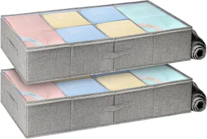 punemi Under Bed Storage with Adjustable Dividers, Underbed Clothes Storage Containers Bins 31.5 x 16.1 x 6 inch High, Firm Sides Closet Organizers for Towels Sweaters Linen Sheets, 2Pack