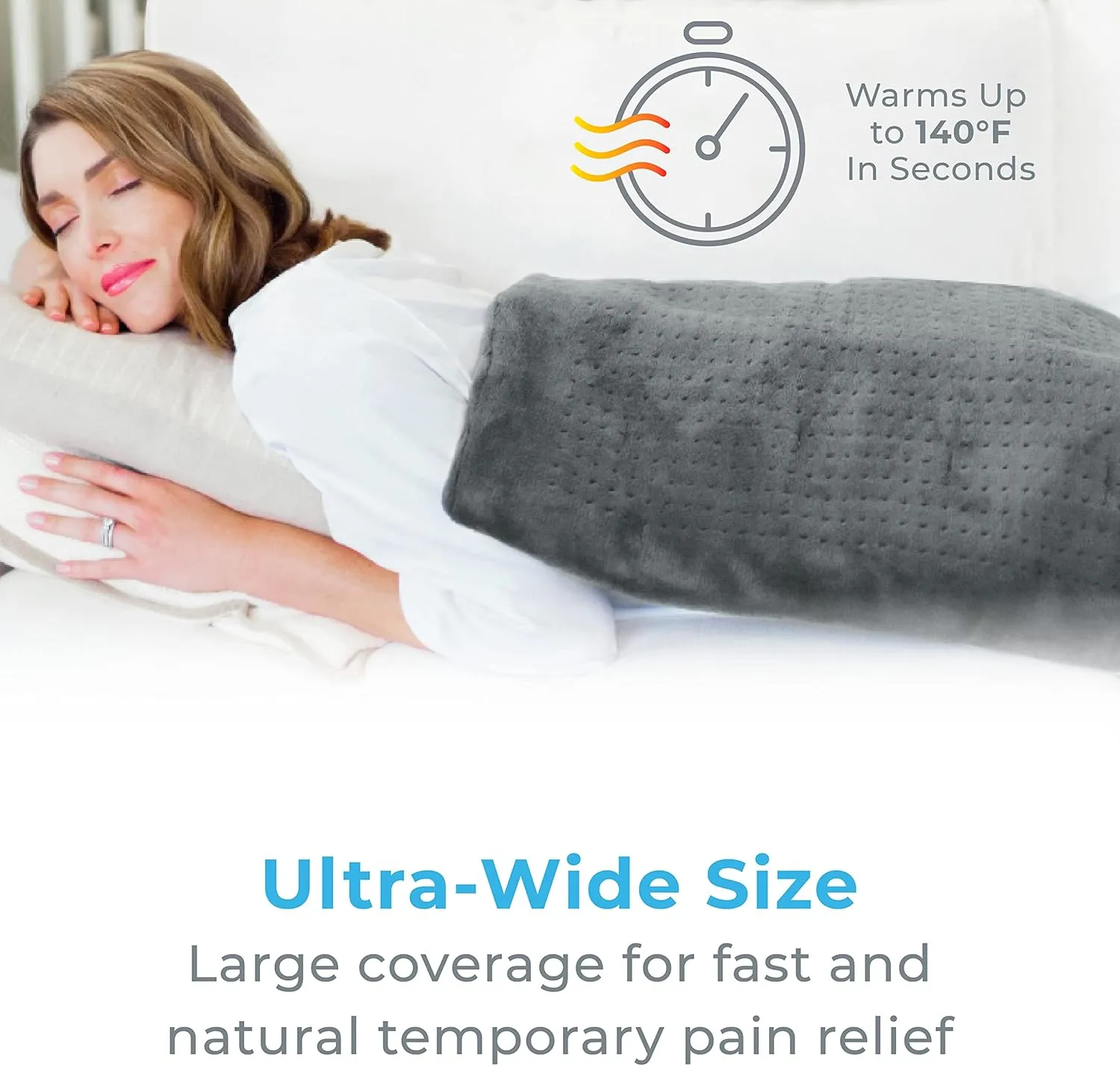 Pure Enrichment PureRelief Ultra-Wide Microplush Heating Pad - 20” x 24” XXL Size & 6 Heat Settings for Temporary Neck, Shoulder & Back Pain Relief - Moist Heat Option & Machine Washable (Gray)