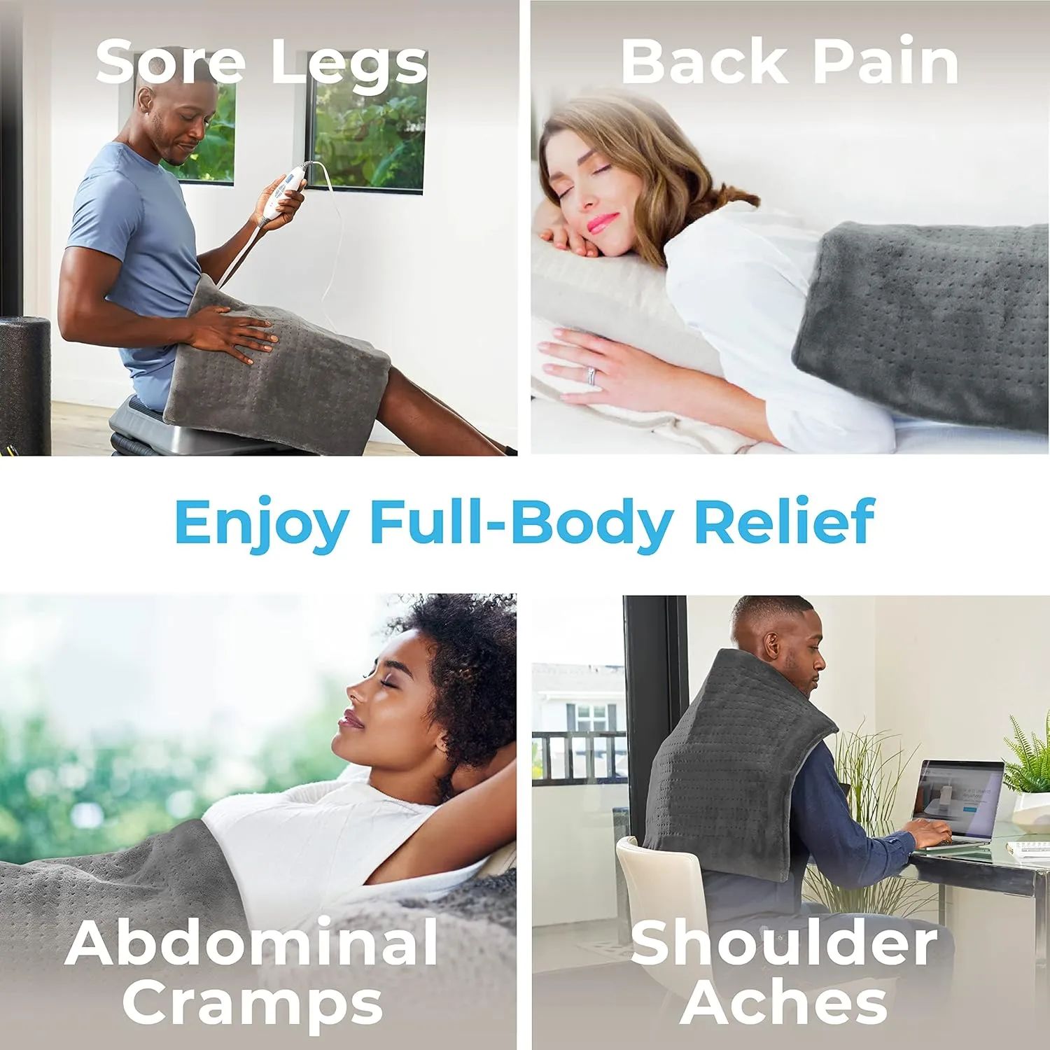Pure Enrichment PureRelief Ultra-Wide Microplush Heating Pad - 20” x 24” XXL Size & 6 Heat Settings for Temporary Neck, Shoulder & Back Pain Relief - Moist Heat Option & Machine Washable (Gray)