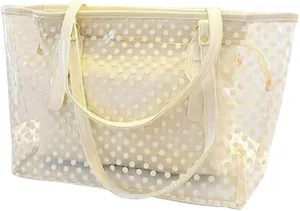 PVC Large Candy Color Clear Shoulder Bag 2 IN 1 Beach Totes Transparent Handbags With Interior Pocket For Women