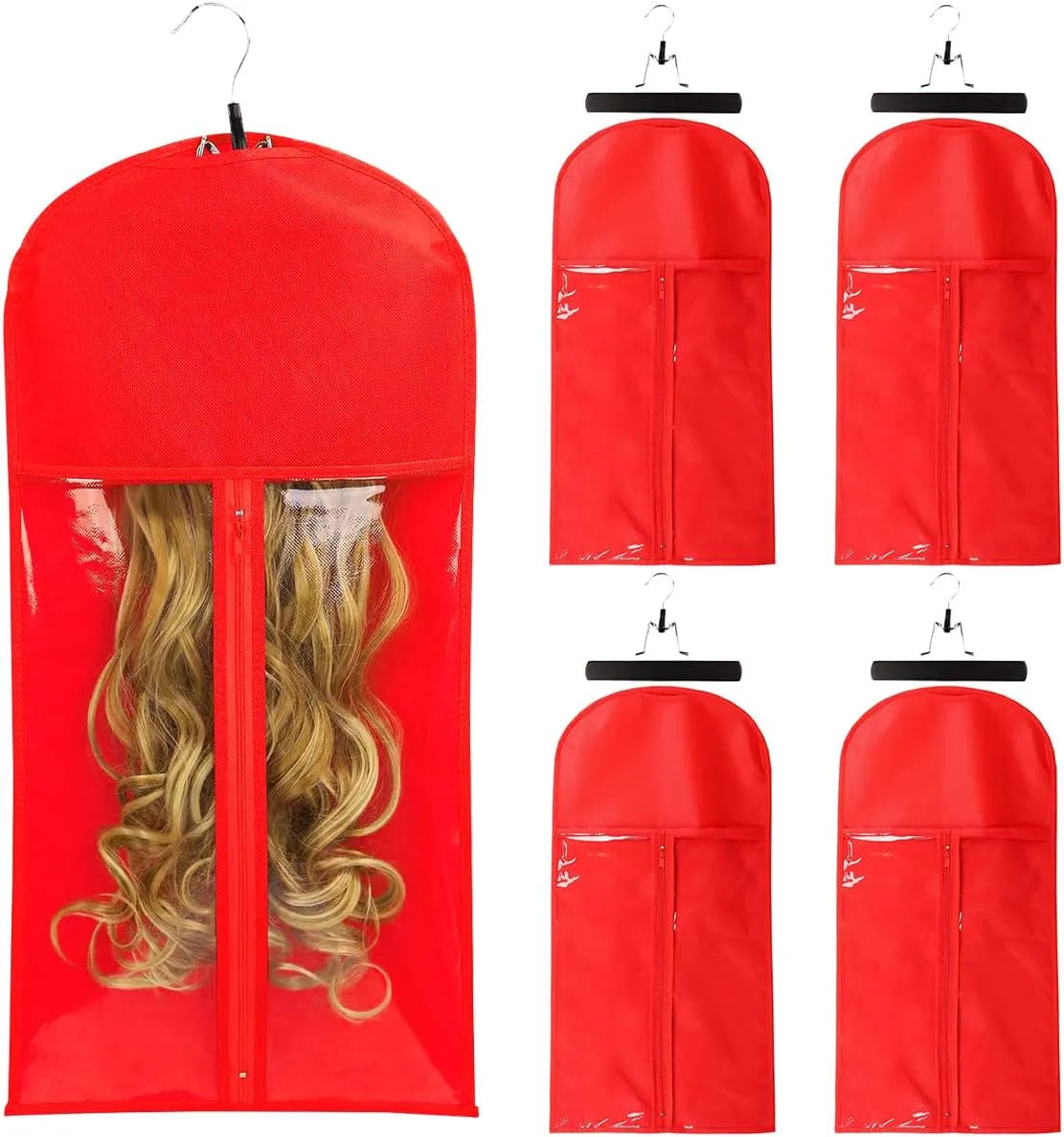 Qavctw Portable Wig Storage Bag, Hair Extension Bag with Hanger Dust-proof Hair Extension Hanger, Waterproof Hanger Strong Holder for Store Style Human Hair