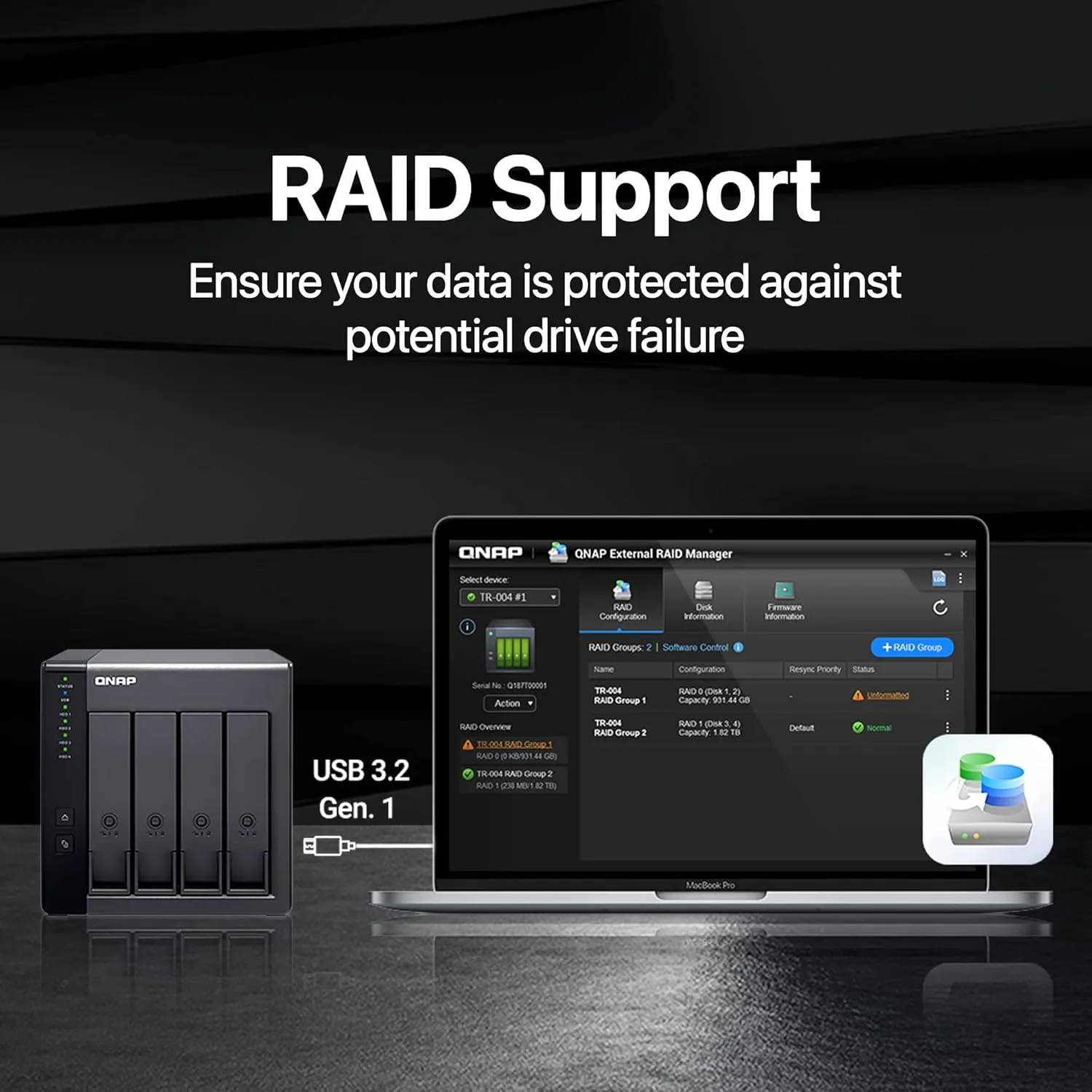 QNAP TR-004 4 Bay USB Type-C Direct Attached Storage (DAS) with Hardware RAID (Diskless)