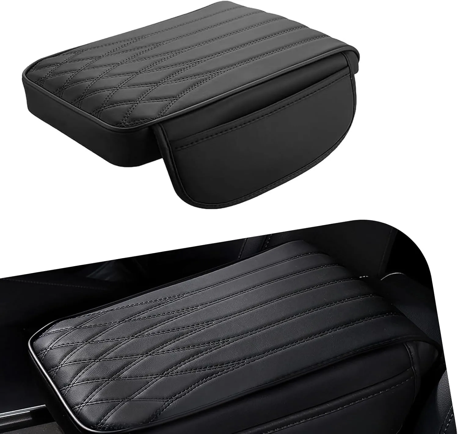 QODOLSI Car Center Console Cover, Car Armrest Cover, 12.8In x 7.87In x 1.57In Car Center Console Decoration, Car Accessories Interior, Universal for Most Cars (Black #1 PC)