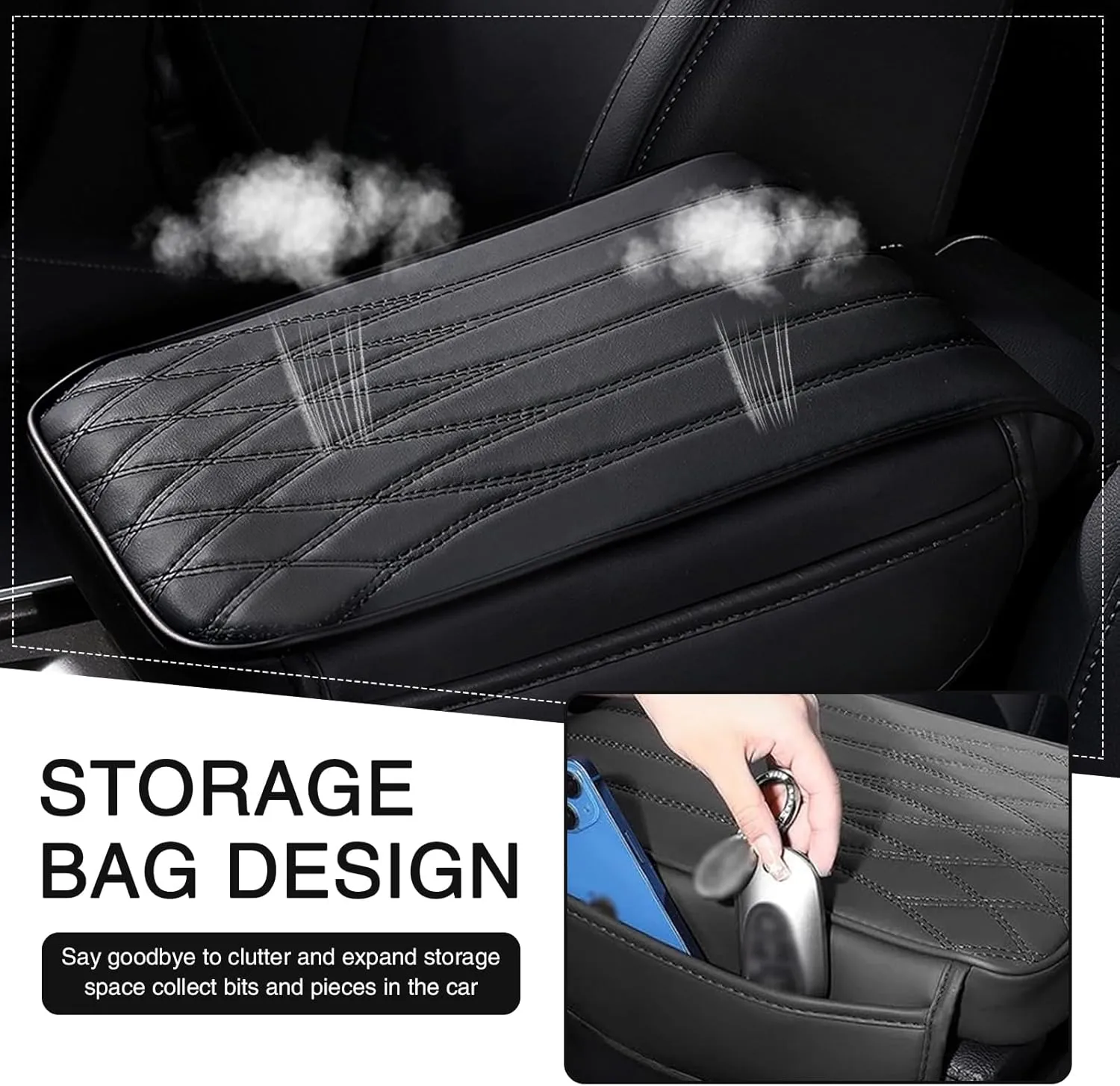 QODOLSI Car Center Console Cover, Car Armrest Cover, 12.8In x 7.87In x 1.57In Car Center Console Decoration, Car Accessories Interior, Universal for Most Cars (Black #1 PC)