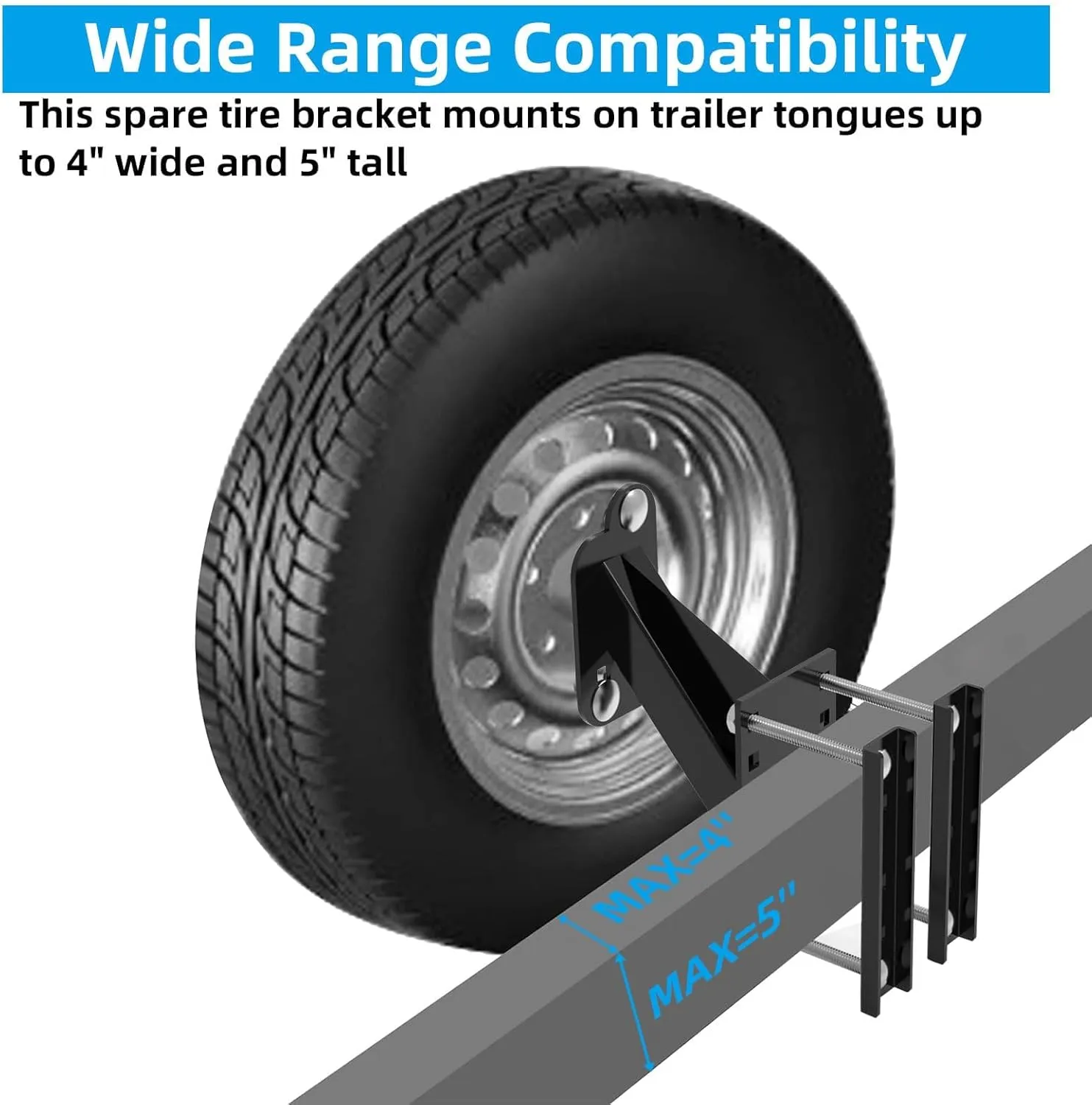 Qualward Spare Tire Mount Bracket for Trailer, Spare Tire Carrier Powder Coat Steel Black, Fits Most 4 & 5 & 6 Lugs Wheels on 4", 4.5'', 4.75'', 5" or 5.5" Bolt Patterns