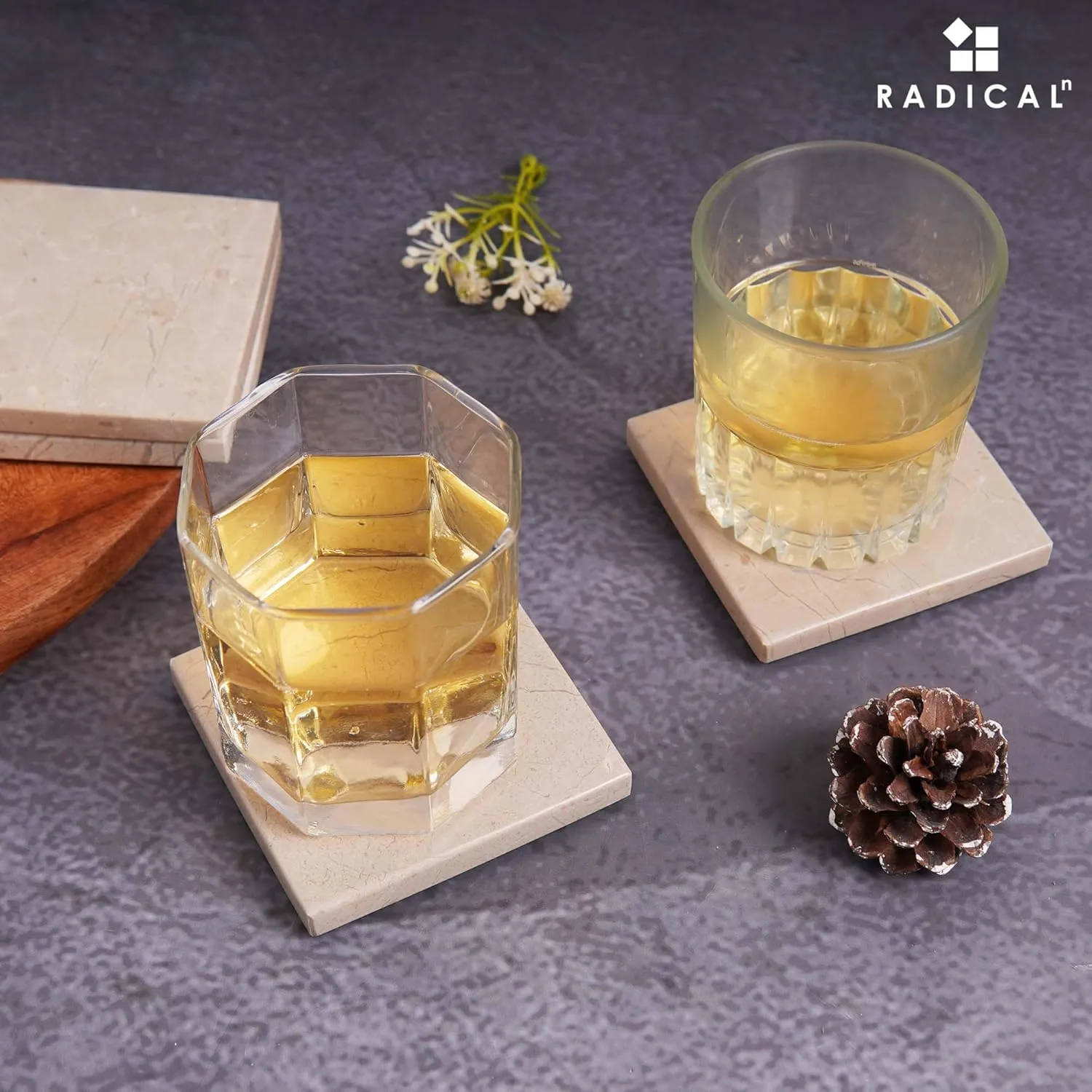 Radicaln Marble Coasters Square 3.5" Inches Verona Handmade Modern Coasters for Drink, Decorative Stone Drink Coaster for Any Room, Coaster Set of 6