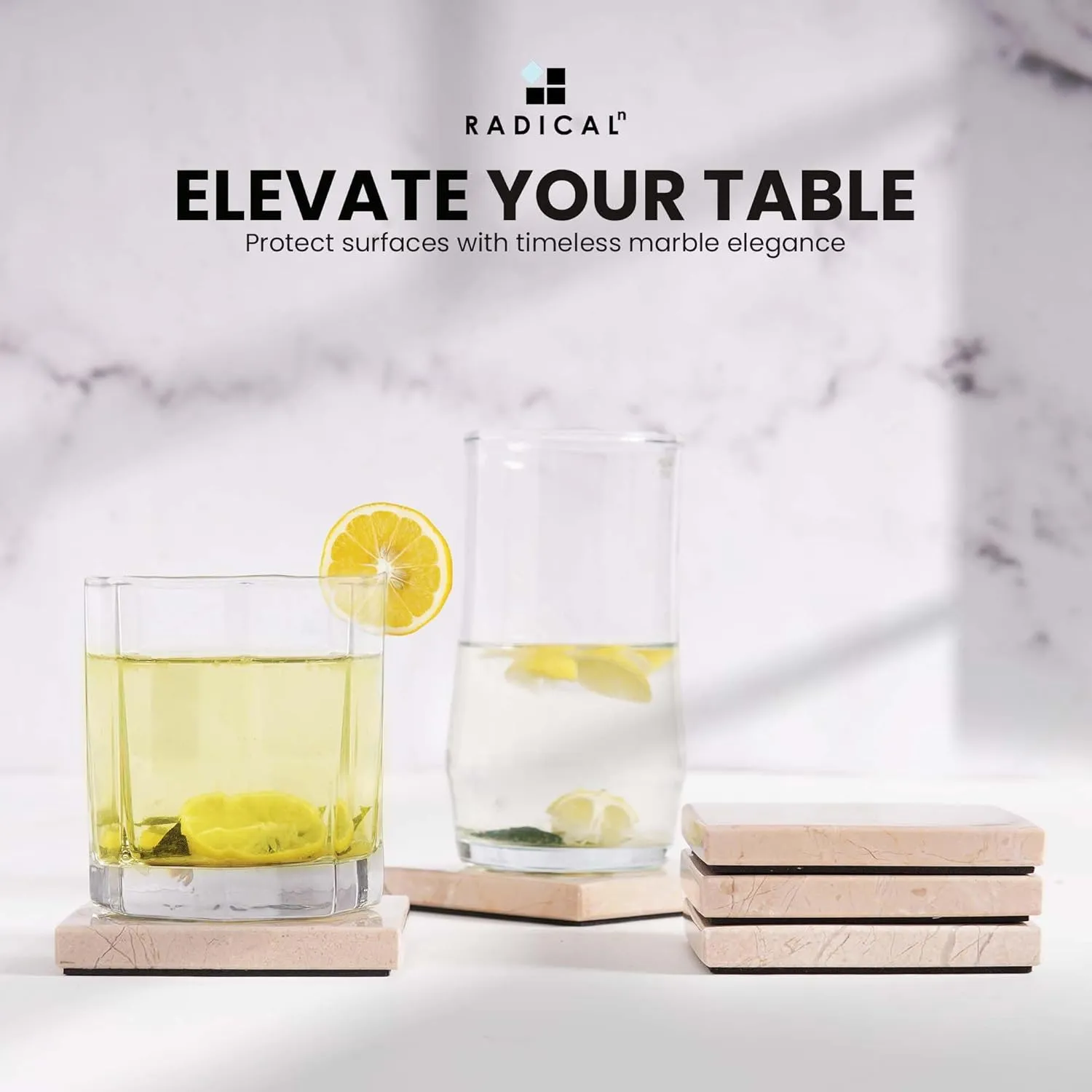 Radicaln Marble Coasters Square 3.5" Inches Verona Handmade Modern Coasters for Drink, Decorative Stone Drink Coaster for Any Room, Coaster Set of 6