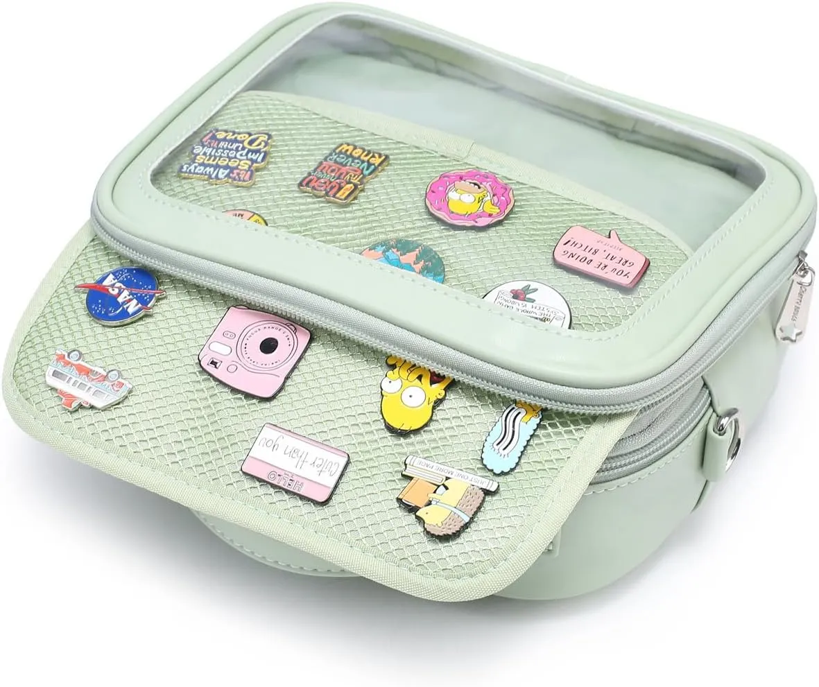 RAINBOW SMILE Ita Bag - Kawaii Crossbody Purse with Clear Shoulder Strap and Pin Display