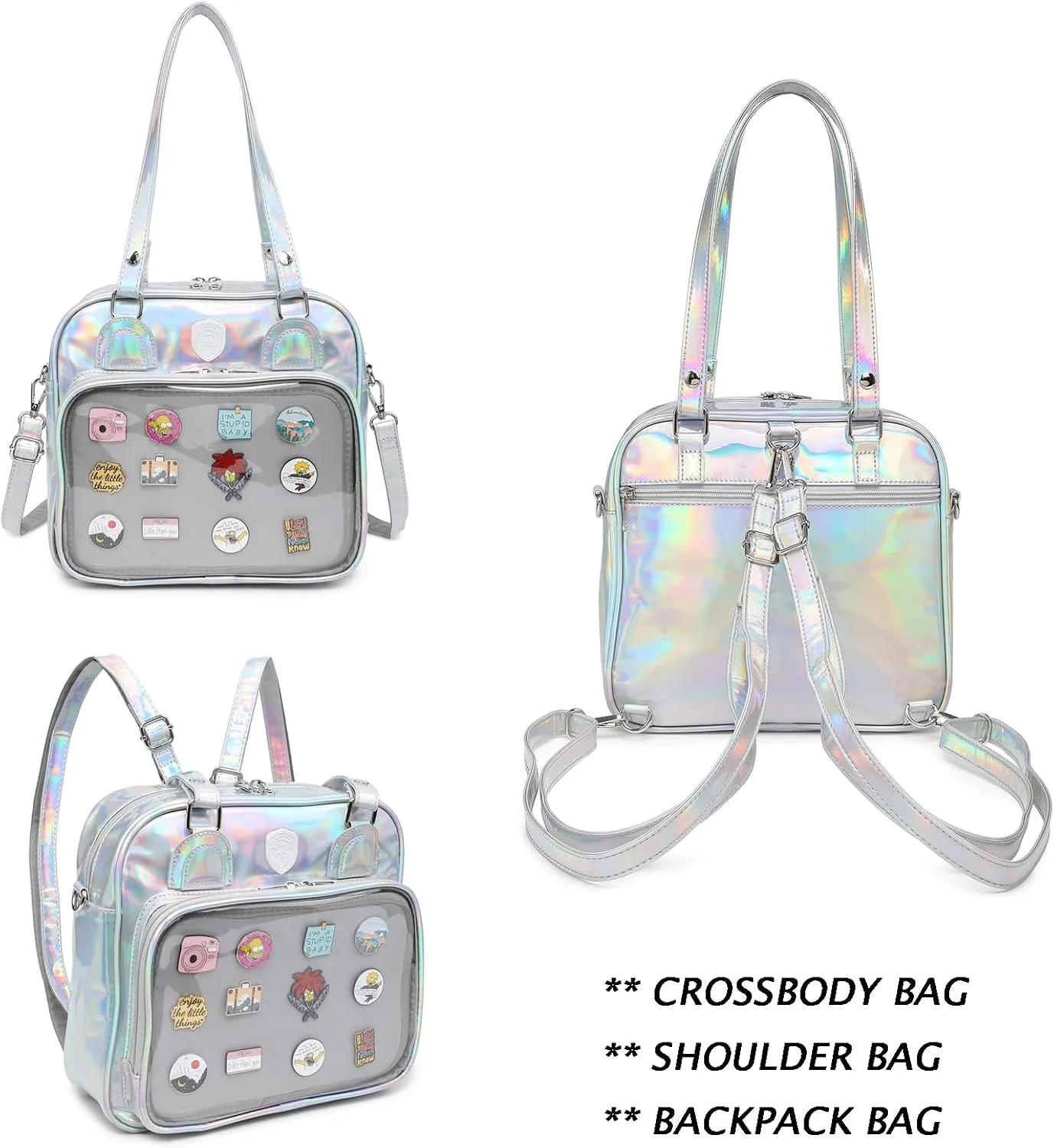 RAINBOW SMILE Ita Bag Multi-Purpose Backpack Crossbody Purse Kawaii Pin Display Bag with Insert for Anime Pins Display