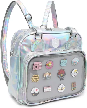 RAINBOW SMILE Ita Bag Multi-Purpose Backpack Crossbody Purse Kawaii Pin Display Bag with Insert for Anime Pins Display