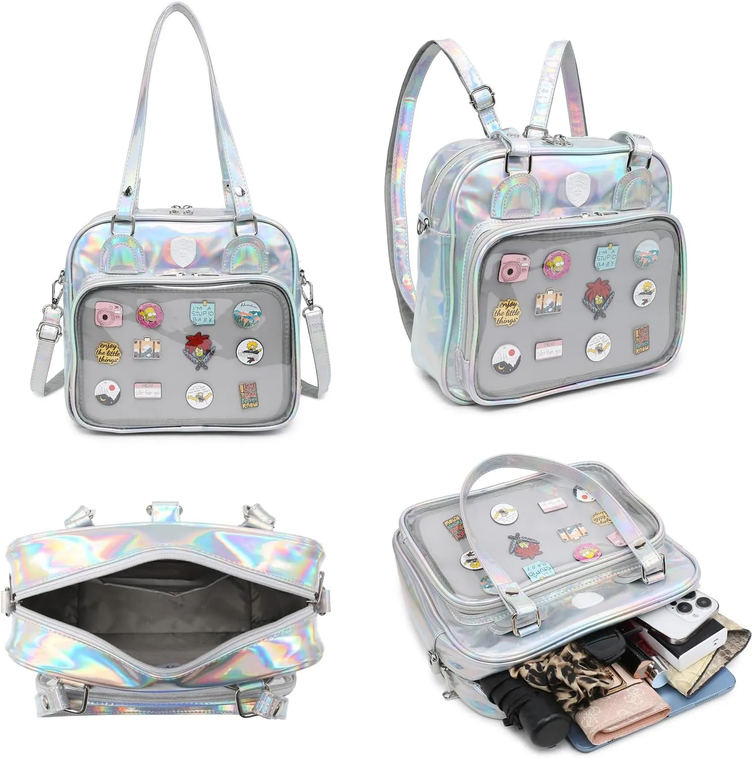 RAINBOW SMILE Ita Bag Multi-Purpose Backpack Crossbody Purse Kawaii Pin Display Bag with Insert for Anime Pins Display