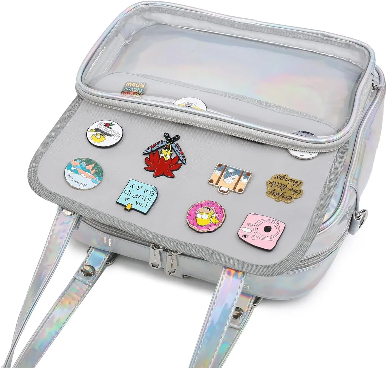 RAINBOW SMILE Ita Bag Multi-Purpose Backpack Crossbody Purse Kawaii Pin Display Bag with Insert for Anime Pins Display