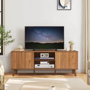 RARZOE Fluted TV Stand for TVs up to 65'', Modern Mid Century Entertainment Center with Storage Cabinet, TV Media Console for Living Room Bedroom Office, Walnut