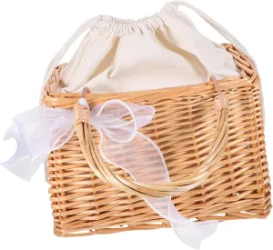 Rattan Handbag Woven Basket Fabric Drawstring Closure Multi-purpose Flower Basket Desktop Decor