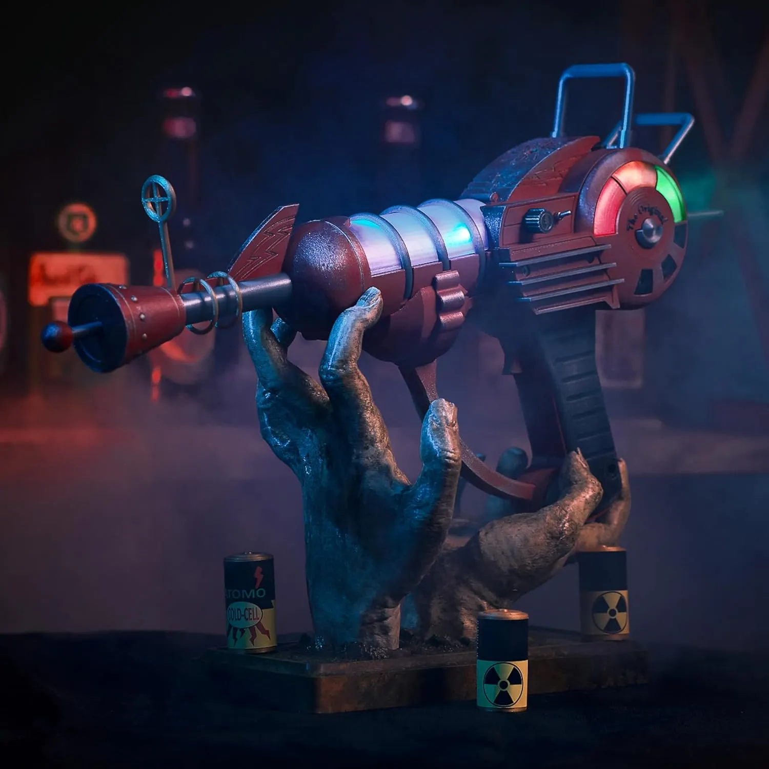 Ray Gun LED lights Replica Prop CoD Zombies Cosplay Collectable (Ray Gun   Zombie Stand   2 Extra battery cell replicas)