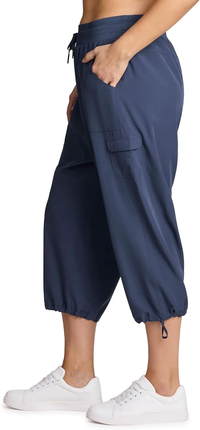 RBX Active Women's Plus Size Fashion Lightweight Woven Body Skimming Drawstring Cargo Capri Pant