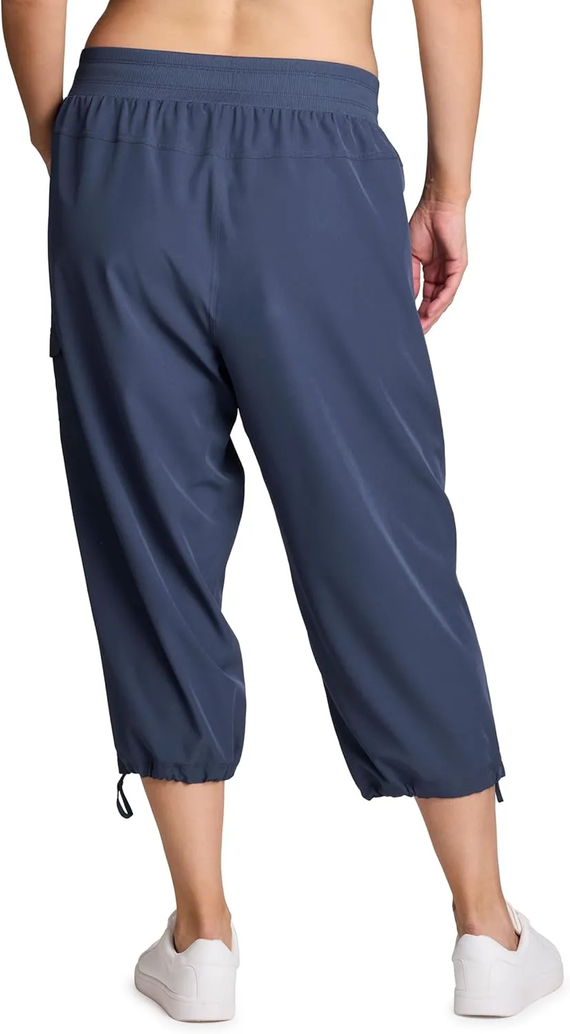 RBX Active Women's Plus Size Fashion Lightweight Woven Body Skimming Drawstring Cargo Capri Pant