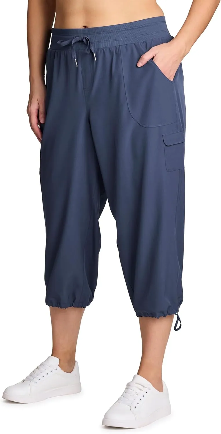 RBX Active Women's Plus Size Fashion Lightweight Woven Body Skimming Drawstring Cargo Capri Pant