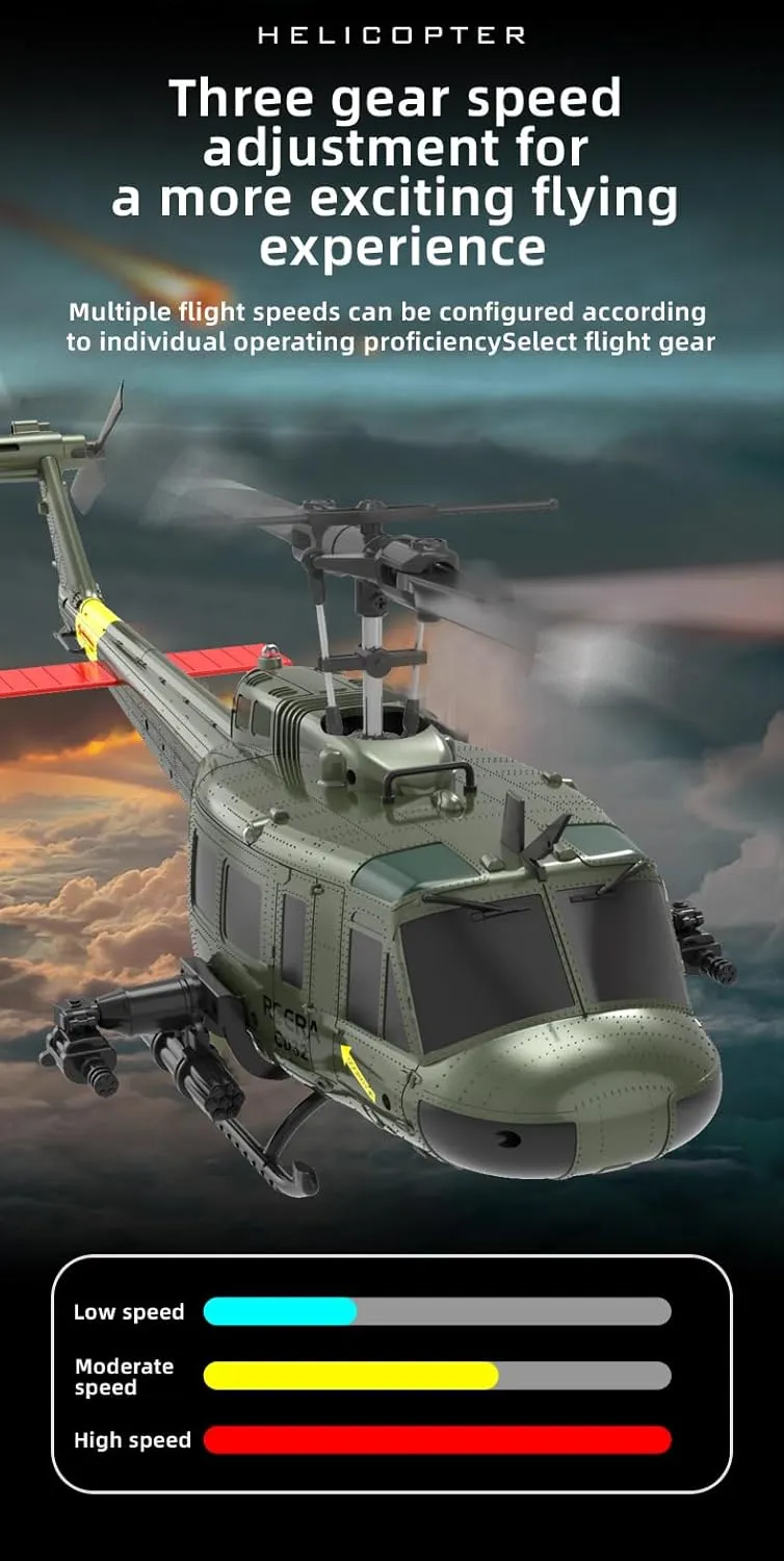 RC ERA C032 UH-1 Huey RC Helicopters for Adults Beginners, 1/48 Scale 6CH 2.4G 6-Axis Gyro Remote Control Stabilized Aircraft with 3D Rolling & Altitude Hold (RTF / 2 Battery)