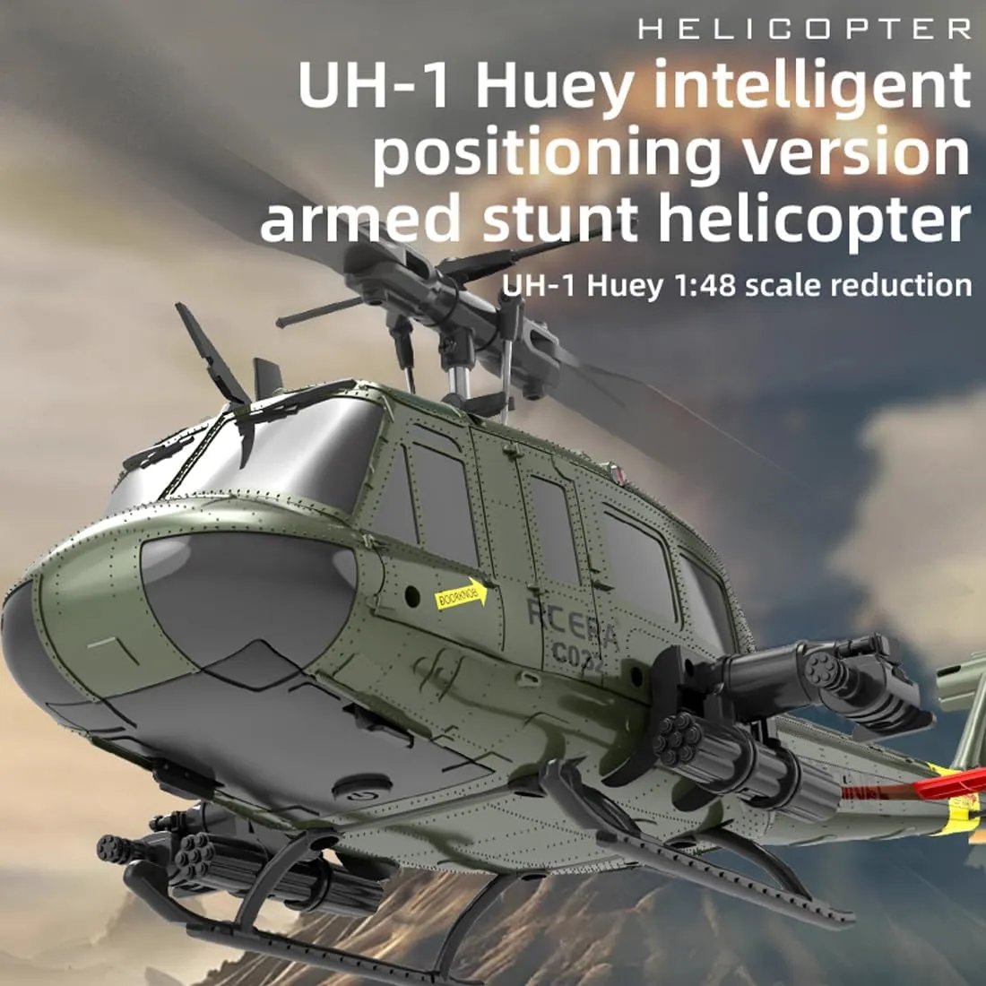 RC ERA C032 UH-1 Huey RC Helicopters for Adults Beginners, 1/48 Scale 6CH 2.4G 6-Axis Gyro Remote Control Stabilized Aircraft with 3D Rolling & Altitude Hold (RTF / 2 Battery)