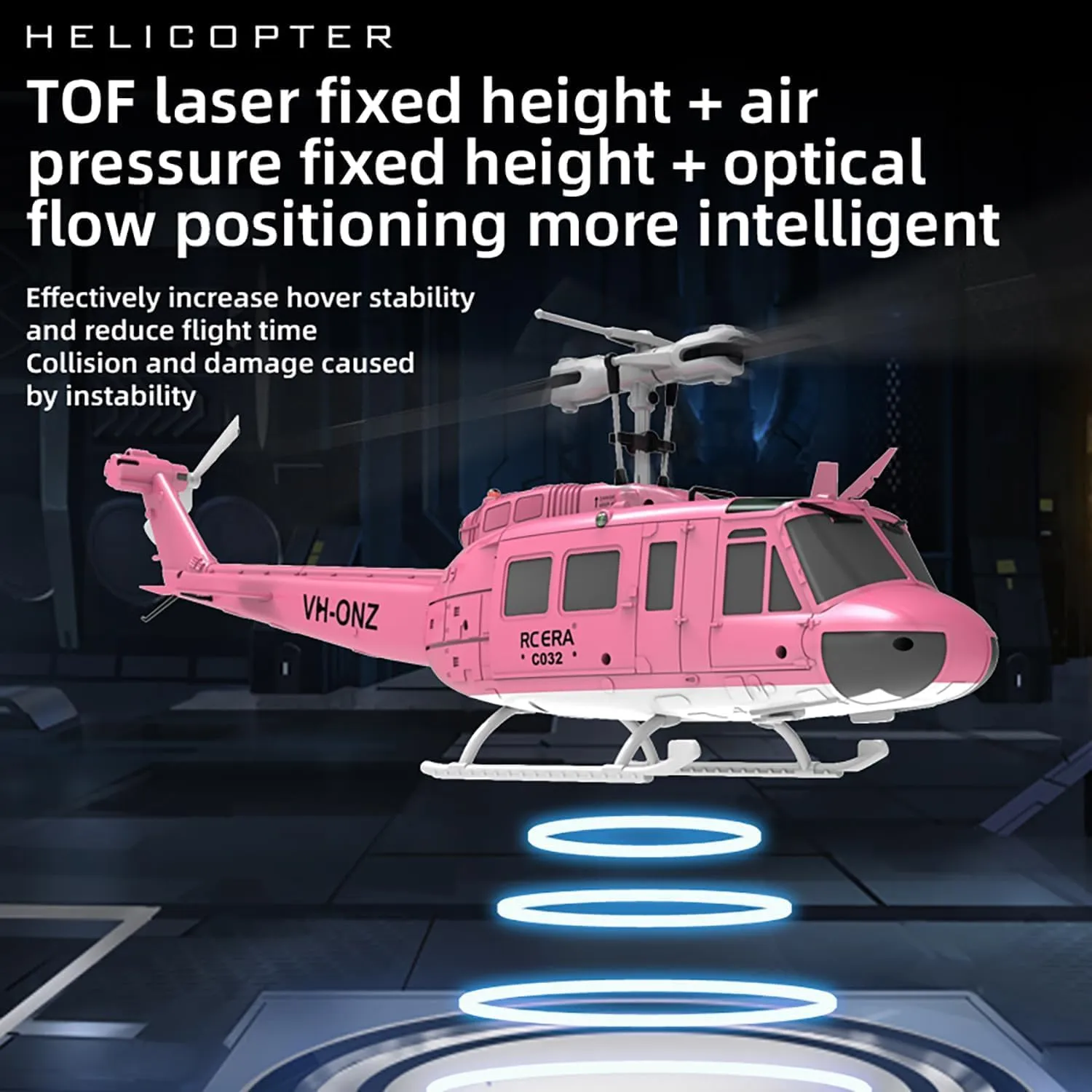 RC ERA C032 UH-1 Huey RC Helicopters for Adults Beginners, 1/48 Scale 6CH 2.4G 6-Axis Gyro Remote Control Stabilized Aircraft with 3D Rolling & Altitude Hold (RTF / 2 Battery)