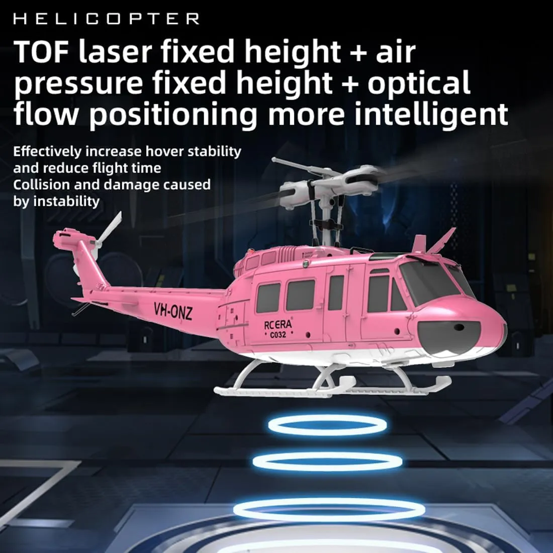 RC ERA C032 UH-1 Huey RC Helicopters for Adults Beginners, 1/48 Scale 6CH 2.4G 6-Axis Gyro Remote Control Stabilized Aircraft with 3D Rolling & Altitude Hold (RTF / 2 Battery)