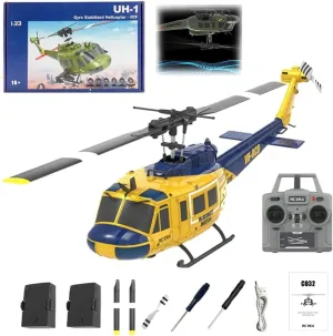 RC ERA C032 UH-1 Huey RC Helicopters for Adults Beginners, 1/48 Scale 6CH 2.4G 6-Axis Gyro Remote Control Stabilized Aircraft with 3D Rolling & Altitude Hold (RTF / 2 Battery)