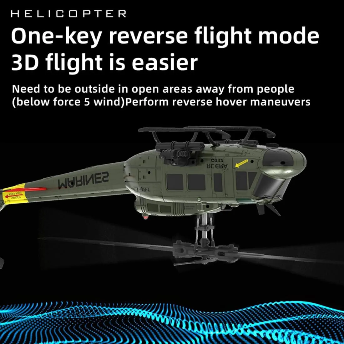 RC ERA C032 UH-1 Huey RC Helicopters for Adults Beginners, 1/48 Scale 6CH 2.4G 6-Axis Gyro Remote Control Stabilized Aircraft with 3D Rolling & Altitude Hold (RTF / 2 Battery)