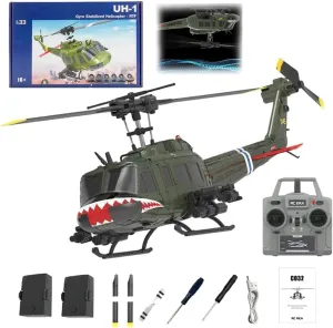 RC ERA C032 UH-1 Huey RC Helicopters for Adults Beginners, 1/48 Scale 6CH 2.4G 6-Axis Gyro Remote Control Stabilized Aircraft with 3D Rolling & Altitude Hold (RTF / 2 Battery)
