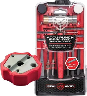 Real Avid Roll Pin Punch Set & Hammer   Non-Slip Magnetic Bench Block | 10 Nickel-Plated Steel Roll Pin Punches, 4 Interchangeable Hammer Heads - Brass, Steel, Ruber, Nylon & Non-Marring Bench Block