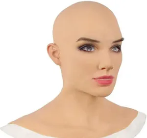 Realistic Women Mask,Halloween Face Cover Visible Latex Headgear Head Cover Novelty Costume Party Prop