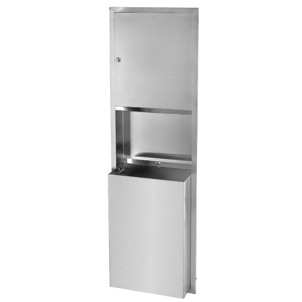 RECESSED STAINLESS STEEL PAPER TOWEL DISPENSER AND WASTE RECEPTACLE