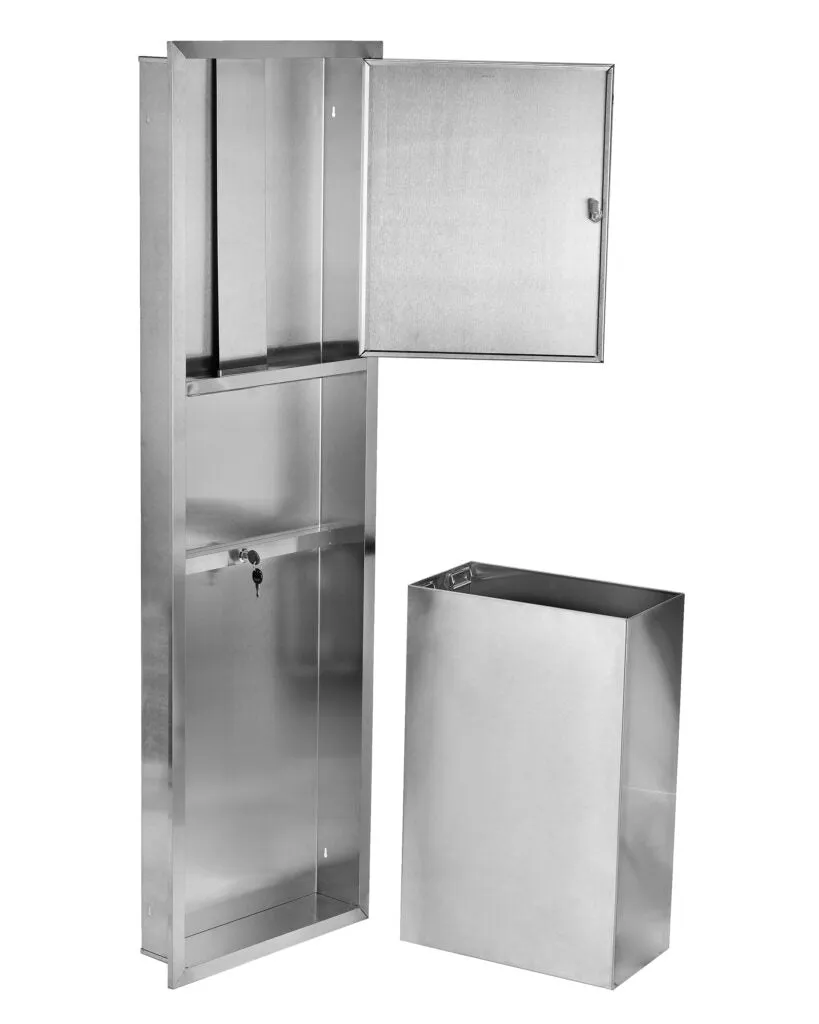RECESSED STAINLESS STEEL PAPER TOWEL DISPENSER AND WASTE RECEPTACLE