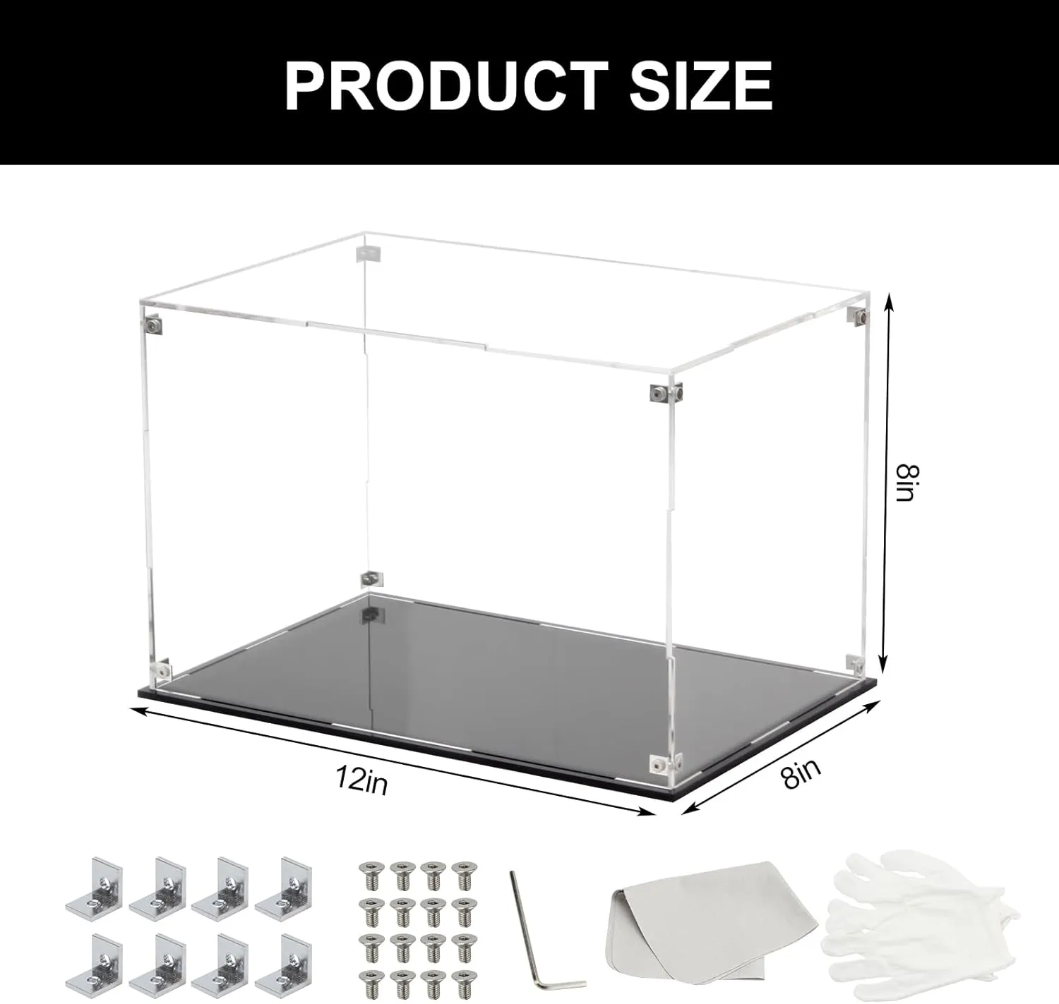 Rectangle Clear Acrylic Boxes for Collectibles Display, Assemble Storage Box Action Figures Display Case with Black Base, Removable Dustproof Showcase for Toy Car Model Home Storage, 12x8x8In