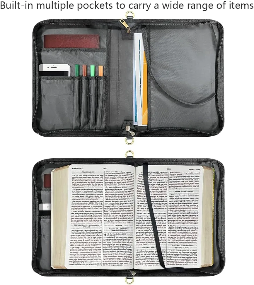 Red Bible Cover Case for Women, Elaborate Printed PU Leather Bible Case with Shoulder Strap and Handle, Bible Bag with Zipper, Built-in Pocket Bookmark Ribbon Pen Slots, Bible Study Supplies