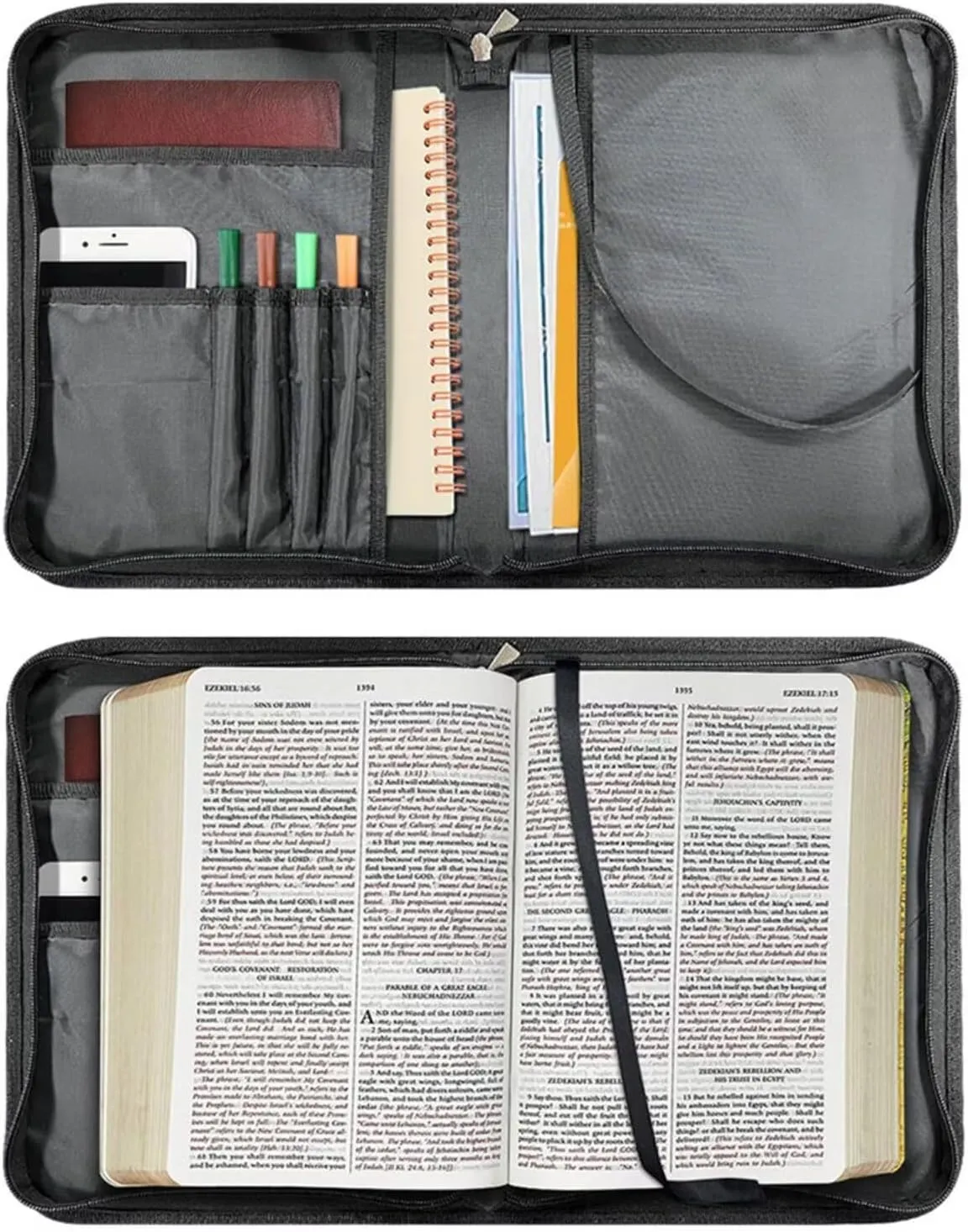 Red Bible Cover Case for Women, Elaborate Printed PU Leather Bible Case with Shoulder Strap and Handle, Bible Bag with Zipper, Built-in Pocket Bookmark Ribbon Pen Slots, Bible Study Supplies