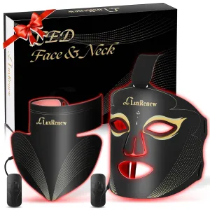 Red Light Therapy for Face Set, Led Mask Light Therapy for Face & Neck, Near-infrared Light 850nm and Red Light 630nm, 5 Gears Energy Adjustment, Black